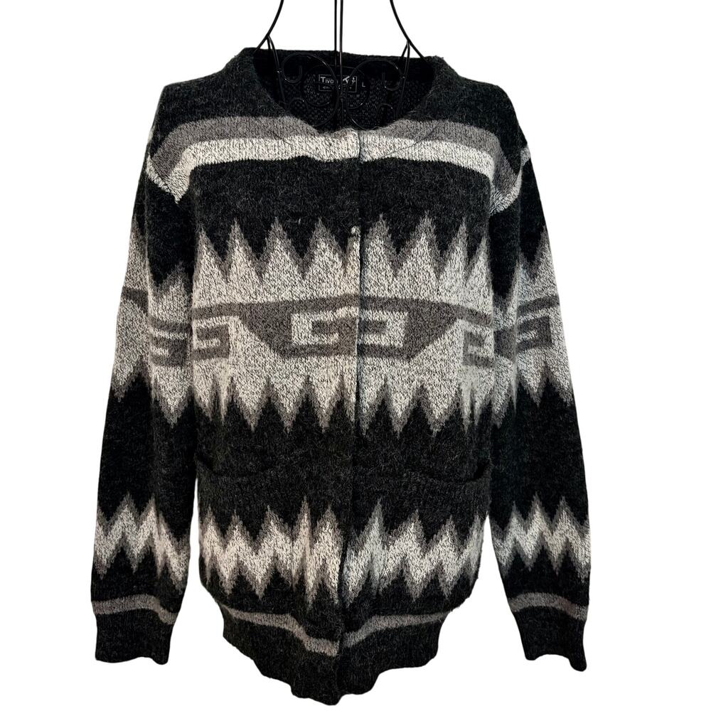 Vintage Tivoli of Ireland Angora Blend Chevron Geometric Snap Cardigan Sweater